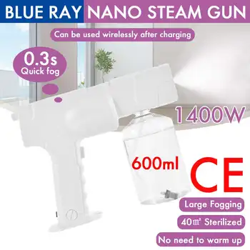 

1400W 600ml CE 0.3s Quick Fog Portable USB Wireless Sprayer Machine Disinfection Blue Light Nano Steam Spray Gun 110V~220V