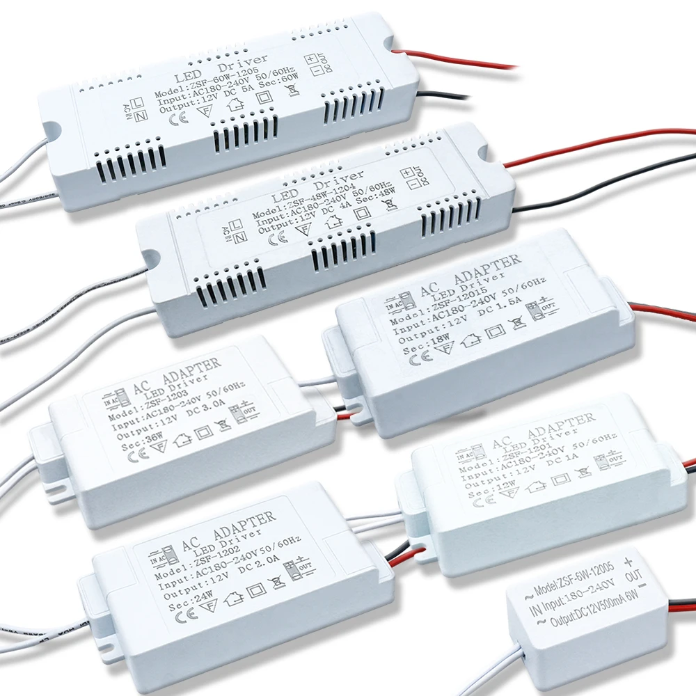 6W 12W 24W 36W 48W 60W LED Lighting Transformers AC220V TO DC12V LED Driver  Power Supply 12V For LED Strip Lights 5A adapter - AliExpress, image size:1000x1000