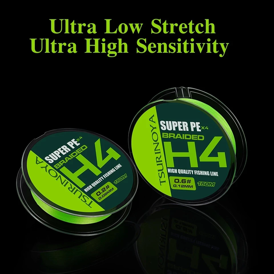 TSURINOYA  H4 4-8lb 150m  4 Weaves PE Fishing Line Light Game Trout Game Long Casting 4 Strand Braided Smooth Multifilament Line 4