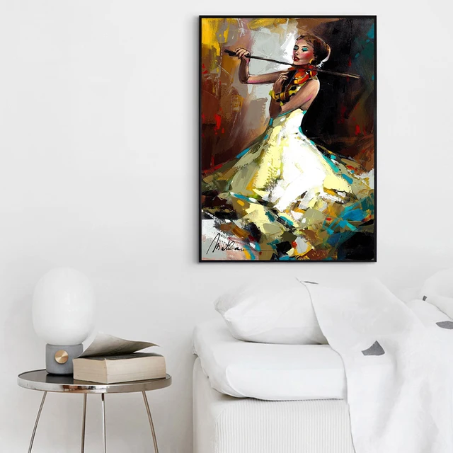 Abstract Paintings Violin and Saxophone Players Printed On Canvas 4