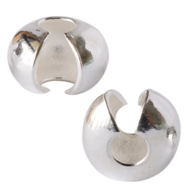 solid 925 sterling silver crimp cover beads, Round Covers Crimp End Beads Stopper Spacer Beads For Diy Jewelry Making Findings
