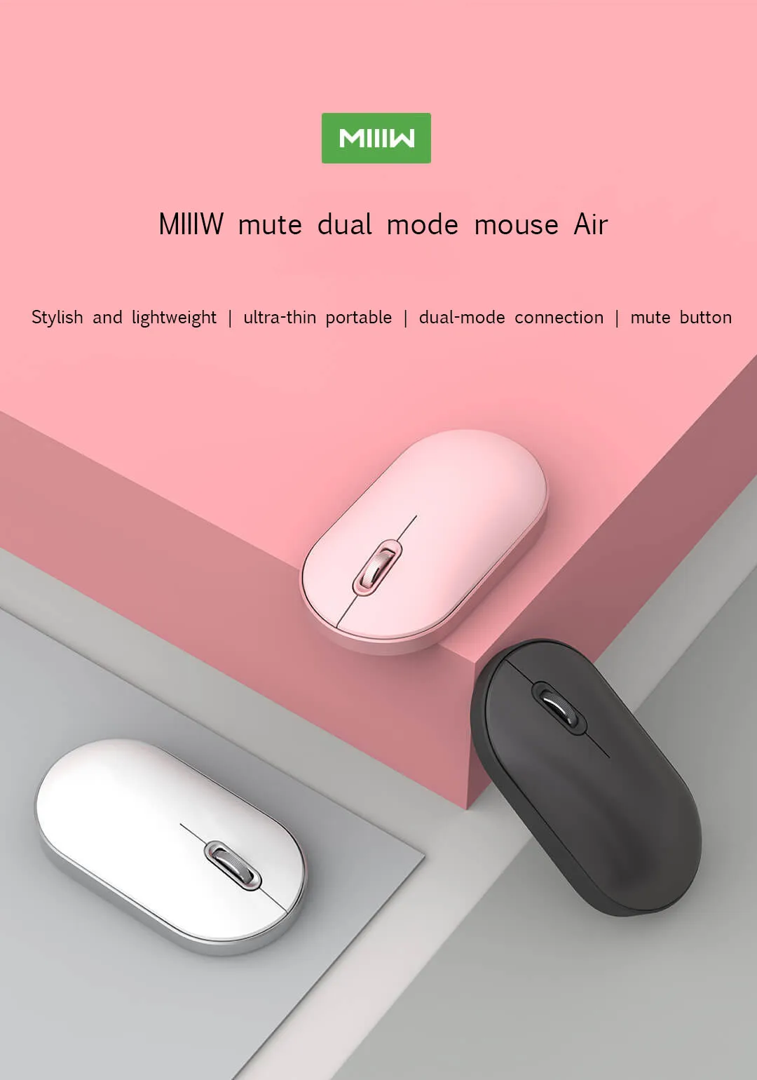 Xiaomi MIIIW Бесшумная Двухрежимная мышь Air Bluetooth 4,0 rf2.4 GHz ABS оптическая электронная мышь для компьютерный коврик для использования в офисе и доме