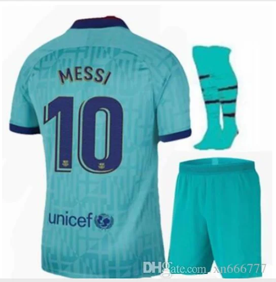 19, 20 Детский комплект, Barcaed Jersey soccer La Liga, детский костюм+ носки, MESSI GRIEZMANN F. DE JONG COUTINHO, barelonaea, Детская рубашка - Цвет: kids