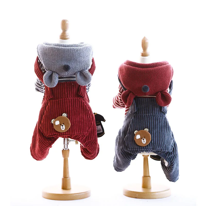 

Pets Four Legs Dog Jumpsuits with Hats Warm and Cozy Clothing for Dogs Winter Clothing with Animals Printing Dog Clothes Warm