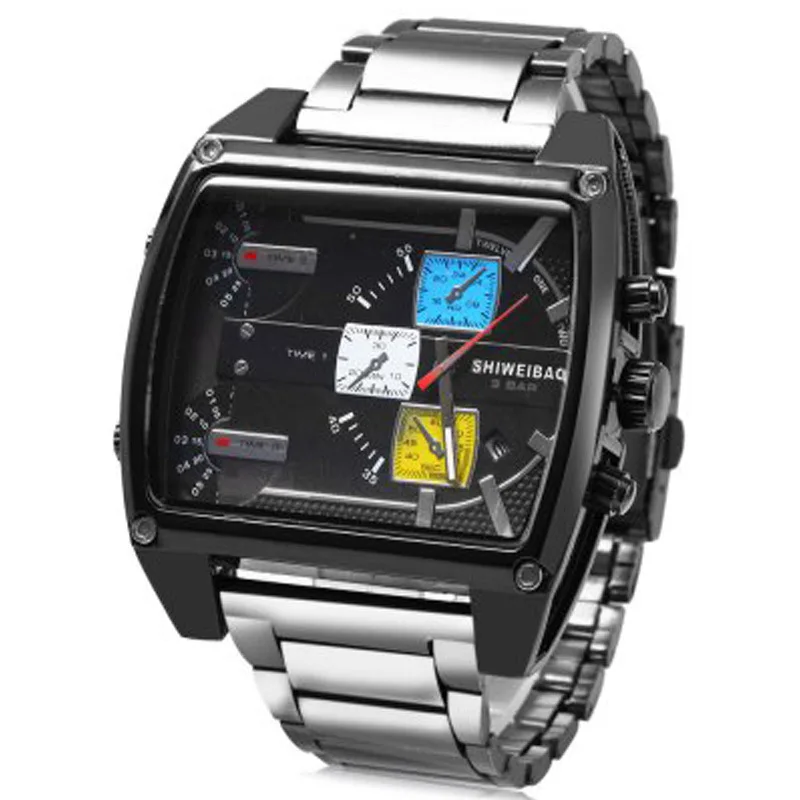 

Shiweibao Watch Men Cool Large Dial Multi-Time Zone Sports Waterproof Japan Quartz Steel Watch