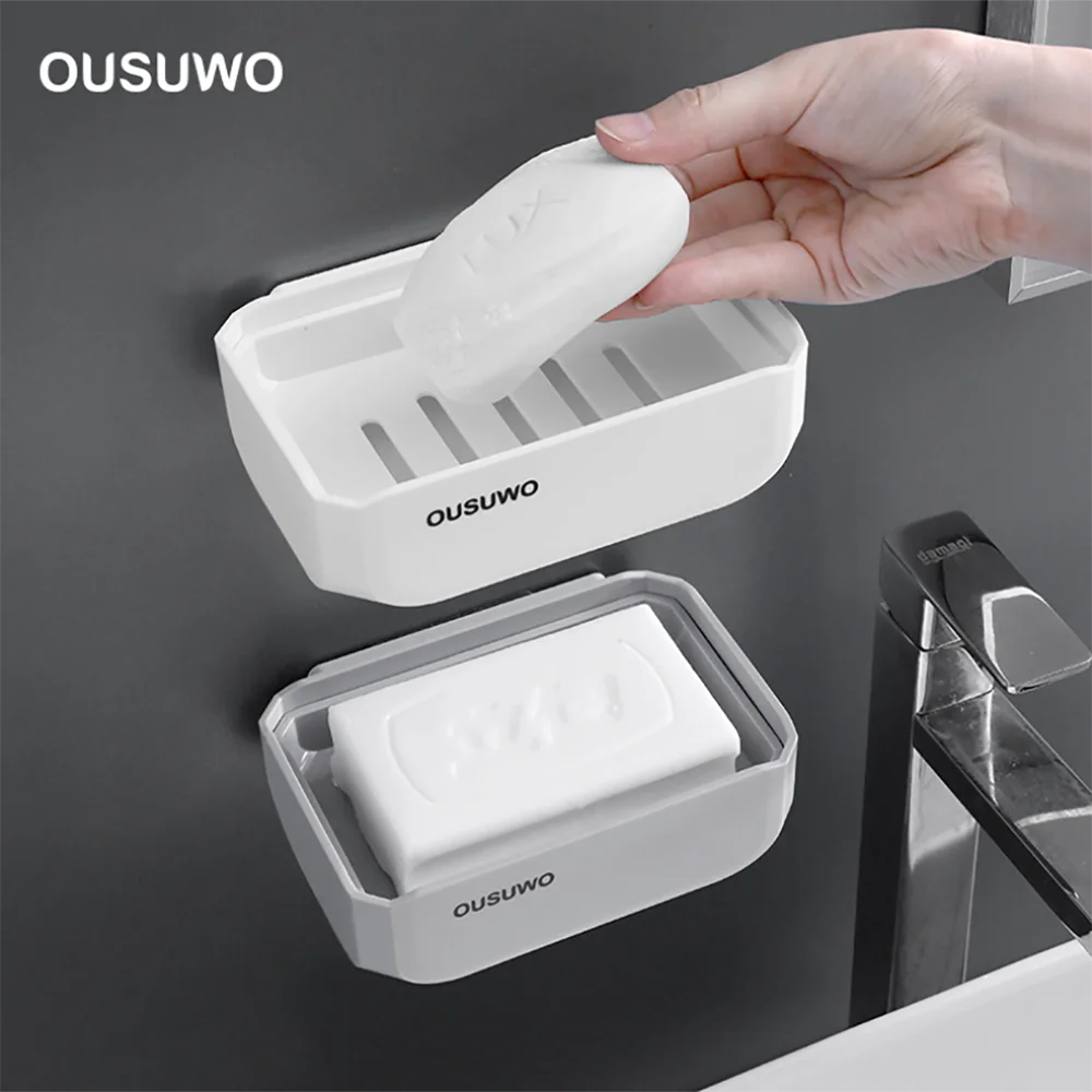 

2020New Home Bathroom Double Drain Soap Box Sucker Wall Mount Shelf Toilet Plastic Soap Shelf 1Pcs