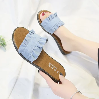 

new Women Slippers Lace Sandals Pleated Flips Flops Summer Style Shoes Flat Fashion Female Slides Big Size 35-40 sandalias mujer