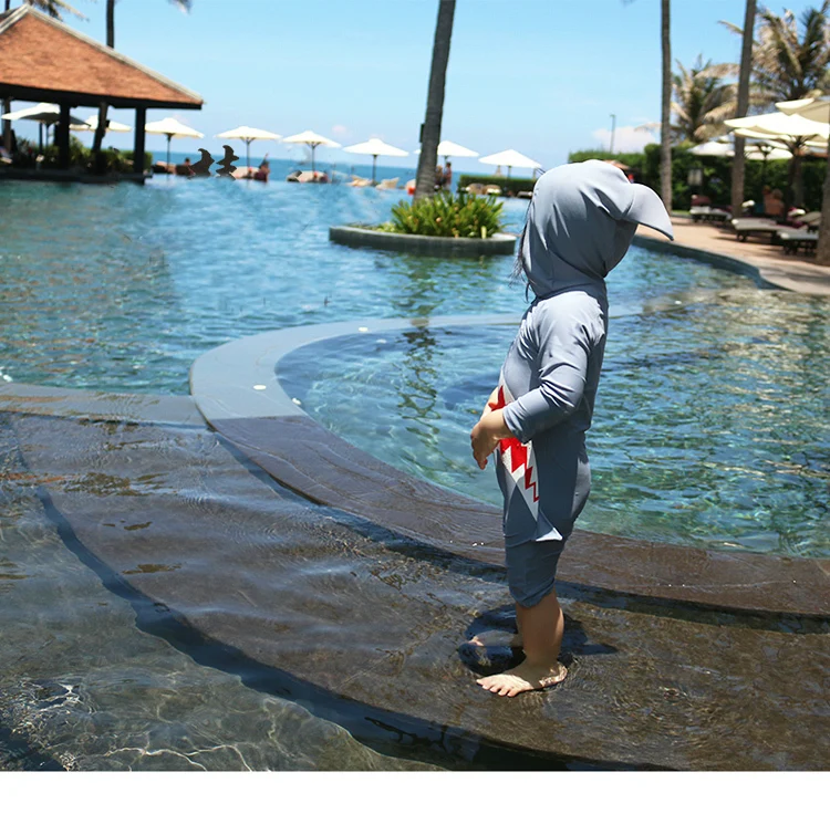 Детский ванный Комплект Бассейн Костюмы Защита от ультрафиолетовых лучей костюм детский купальный костюм купальник для маленького мальчика с изображением животных Купальник "Акула" для малышей