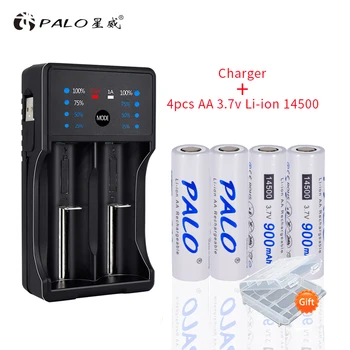 

Palo 3.7V 14500 Li-ion lithium Rechargeable Battery 2a batteria 900mAh with Smart Charger for aa aaa 18650 14500 16350 etc.