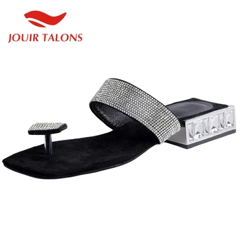 

Women's Shoes On Sale Microfiber Slides Square Heel Low Heel Crystal Summer 2020 New Arrivals Hot Sale Women Fashion Slippers