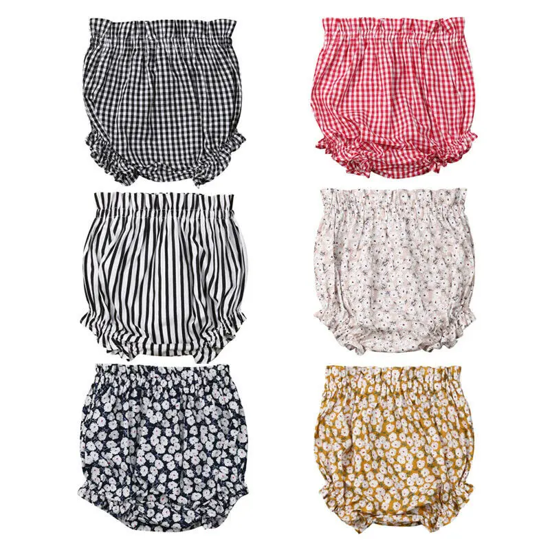 

1-4T Toddler Baby Girl Ruffle Shorts Bloomer Elastic Floral or Striped Bottoms Short PP Pants Panties Lovely Baby Casual Clothes
