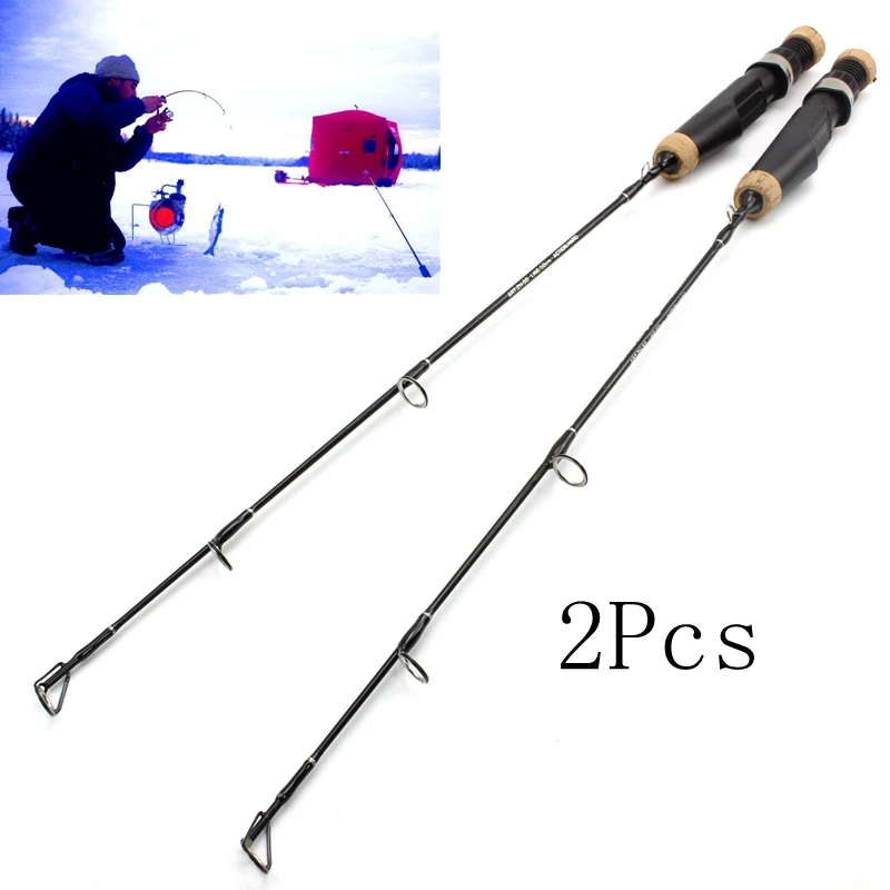 Comprar 2 uds. 50cm caña de pesca de invierno cañas de pescar en hielo material de carbono viaje trasbordador aparejos de pesca poste giratorio
