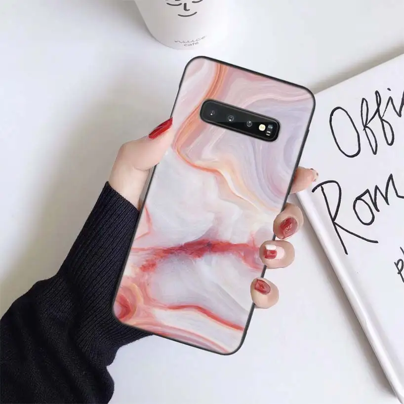 Чехол с белым мрамором и розами для samsung Galaxy S10+ Plus Lite Note 10 9 8 S9 S8 J4 J6+ Plus S7 S6 черный чехол для телефона