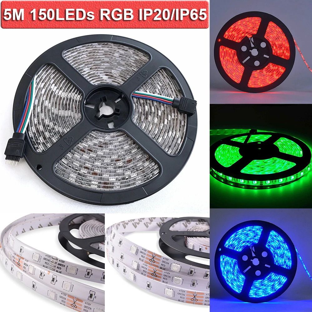 

Indoor Outdoor Waterproof LED Strip Light 5M 150LEDs 5050SMD DC 12V RGB LED Strip Light For Home kitchen Christmas Party D30