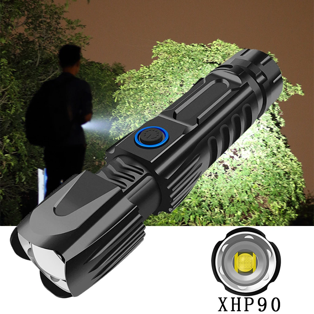 

powerful flashlight zoomable XHP90 LED Flashlight USB Rechargeable 26650 Flashlight Torch 5 Modes Lanterna Use 26650 for Hunting