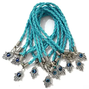 

Lot - 100Pcs HAMSA HAND Eye Light Blue String Bracelets - Lucky Charm Pendant 01763