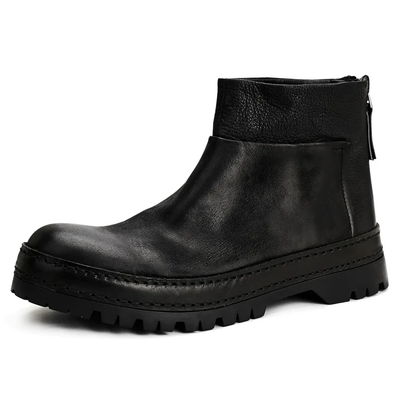 

Thick-Bottomed Business Boots Real Leather Autumn Winter Short Boots Mens Cowhide Boots Men Free Shipping Cowboy Boots Mens