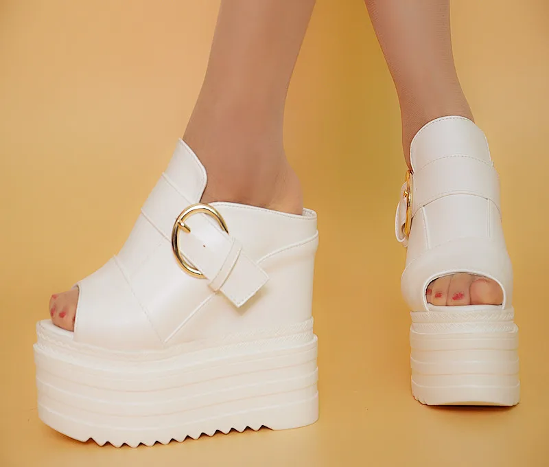 

2019 new 13CM super high heel women's slippers Europe and America nightclub wedges slippers muffin thick sandals and slippers