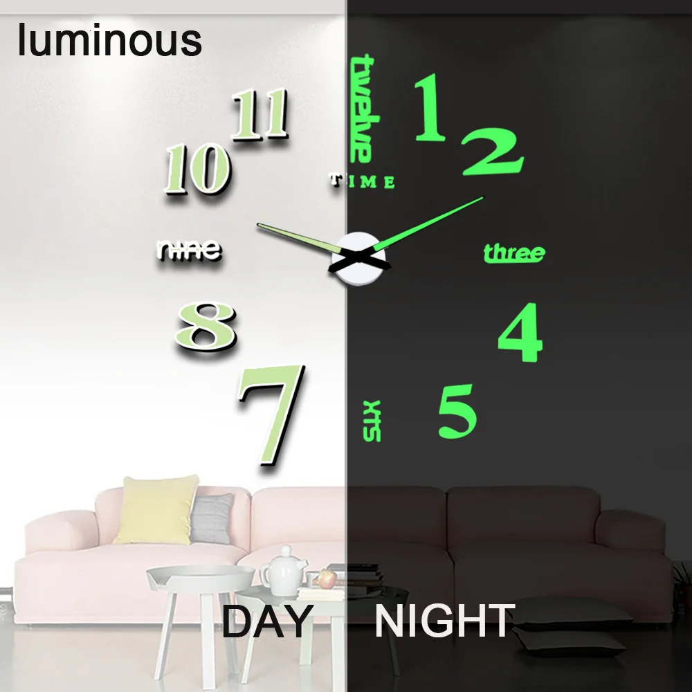 3d Luminous Wall Clock Mirror Sticker DIY Home Decor