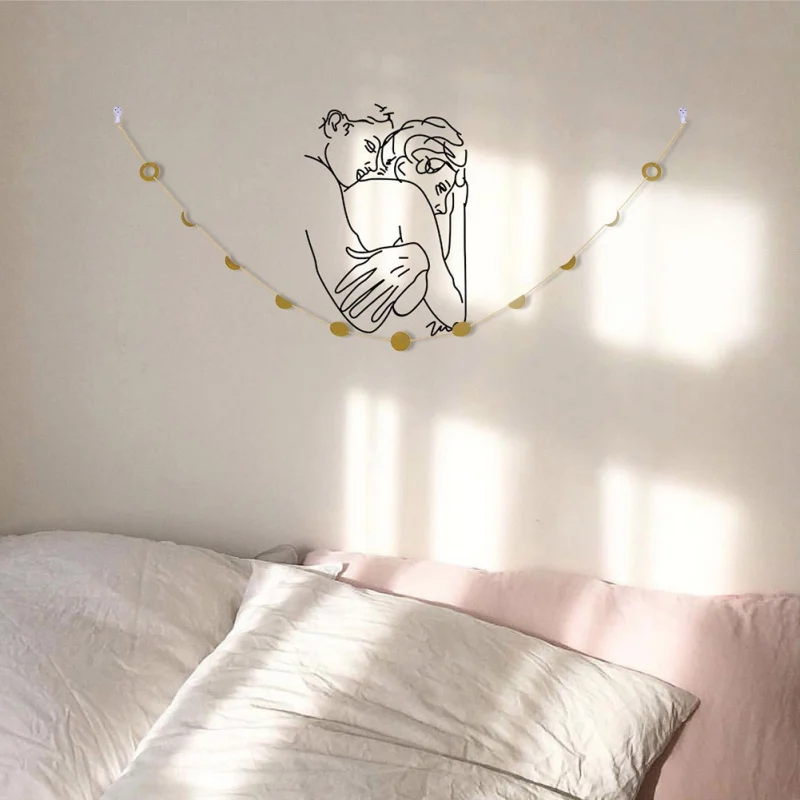 DIY Оригинальное металлическое круглое украшение в форме Солнца и Луны с цепочками для гостиной, Настенное подвесное украшение