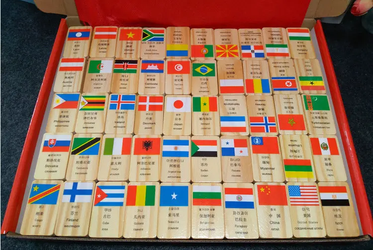100 шт строительные блоки с национальным флагом домино, деревянные игрушки на четырех языках, дизайнерские блоки с национальным флагом, детские игрушки, подарки домино