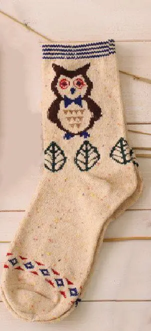owl khaki Милые теплые носки с рисунками животных; женские новые японские Носки с рисунком оленя, кота, лисы, волка; шерстяные смешанные дышащие носки; сезон осень-зима - Цвет: owl khaki