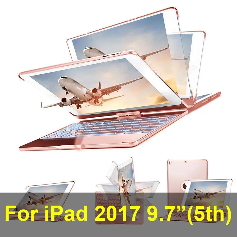IPad клавиатура чехол для iPad 10,2, iPad Air 10,5, iPad Pro 10,5 со светодиодной подсветкой-360 Вращающийся-Беспроводной-iPad - Цвет: iPad 2017 5th Rose