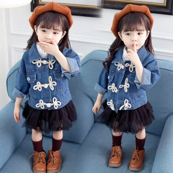 

Fashion Children Autumn Clothing Baby Girl Coat Soft Jacket Dress Long Sleeve Denim Girl Blouses Clothing Baby Jean Shirts Skirt