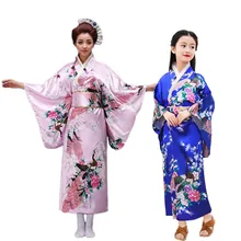 Восточное японское традиционное платье-кимоно для женщин и девочек; семейная одежда; новогодний этнический костюм юкаты в национальном стиле с павлином; маскарадные костюмы