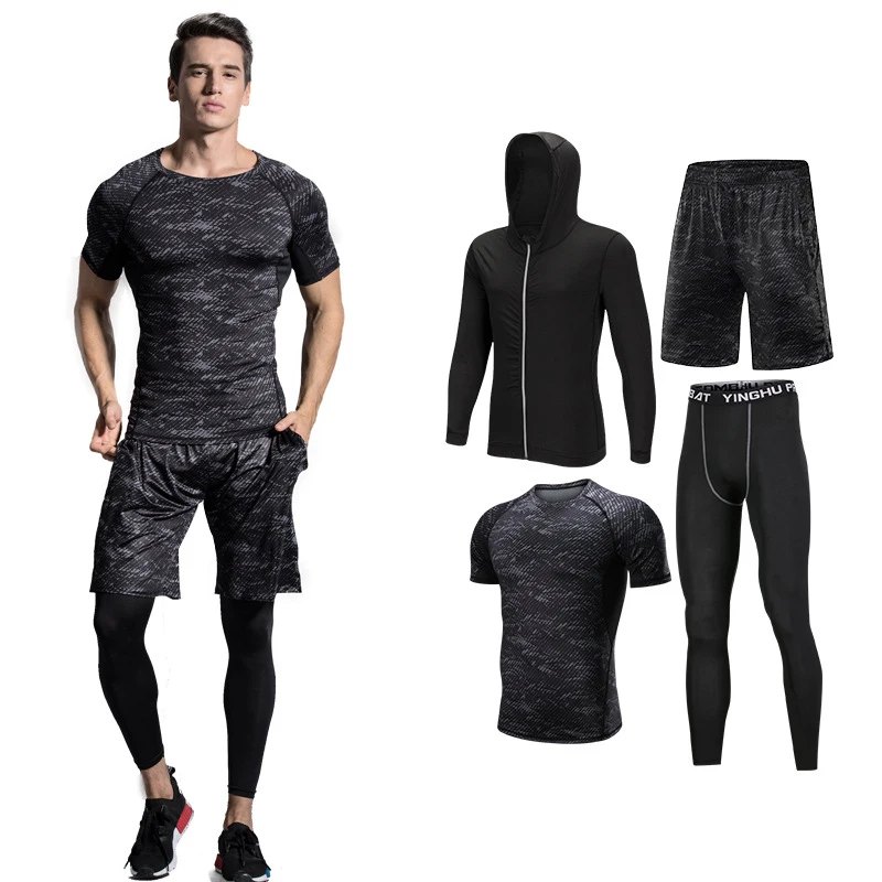 Плюс размер 4XL мужские спортивные костюмы одежда для тренировок дышащий спортивный костюм компрессионные рубашки спортивная одежда для фитнеса спортзала спортивный комплект - Цвет: Short set of 4