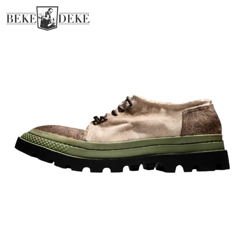 

Designer Mens Cowhide Genuine Leather Shoes Lace Up Vintage Harajuku Patchwork Casual Oxfords Male Platform Walking Shoes New