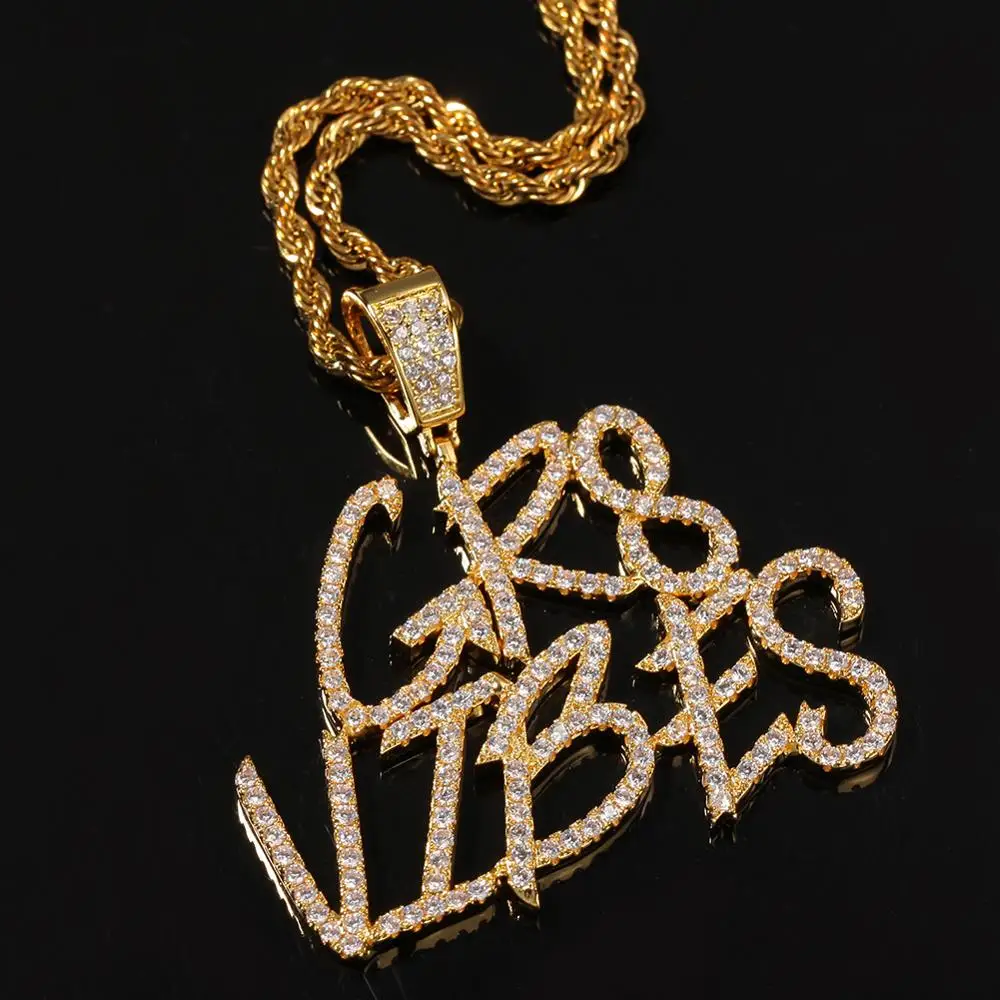 Кулон с надписью THE BLING KING Hiphop Name Cursive ожерелье полное имя кубический цирконий