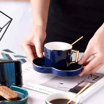 

European Creative Ceramic Coffee Cup Luxury Snack Dish Nordic Teacup Porcelain Cup Home Afternoon Tea Set For Lovers Design Gift