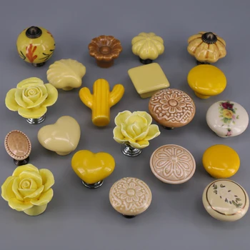 

1Pc Yellow color Ceramic Flower Pumpkin Cactus Drawer Knobs Cupboard Cabinet Wardrobe Door Drawer Pull Handle