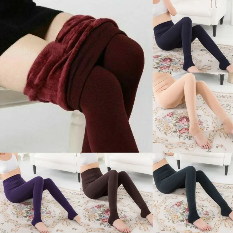 

Women Winter Warm Thermal Thick Warm Fleece lined Stretch Slim Plain Leggings