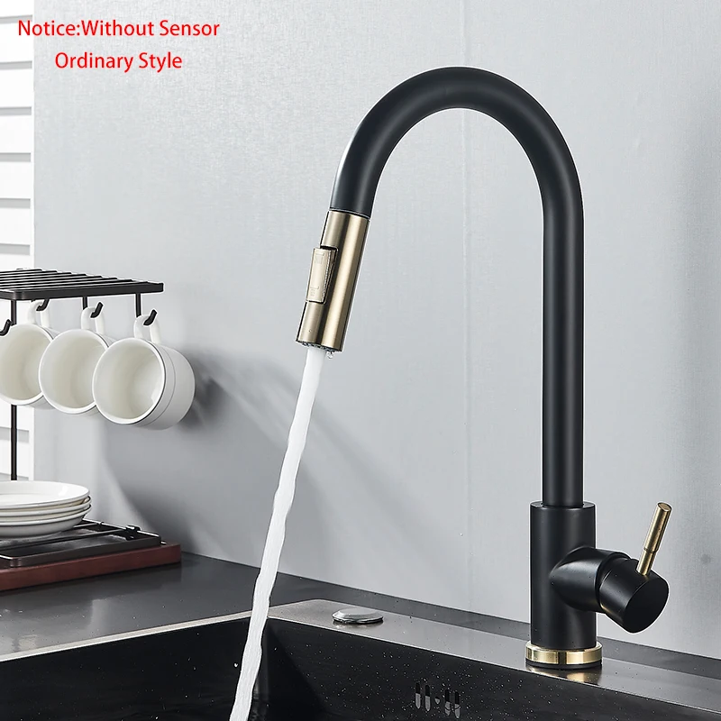 Matte Black Touch Sensor Kitchen Faucet Pull Out Smart Sensor Kitchen Faucet Double Water Mode Mixer Tap Rotate Hot Cold Crane pot filler faucet Kitchen Fixtures