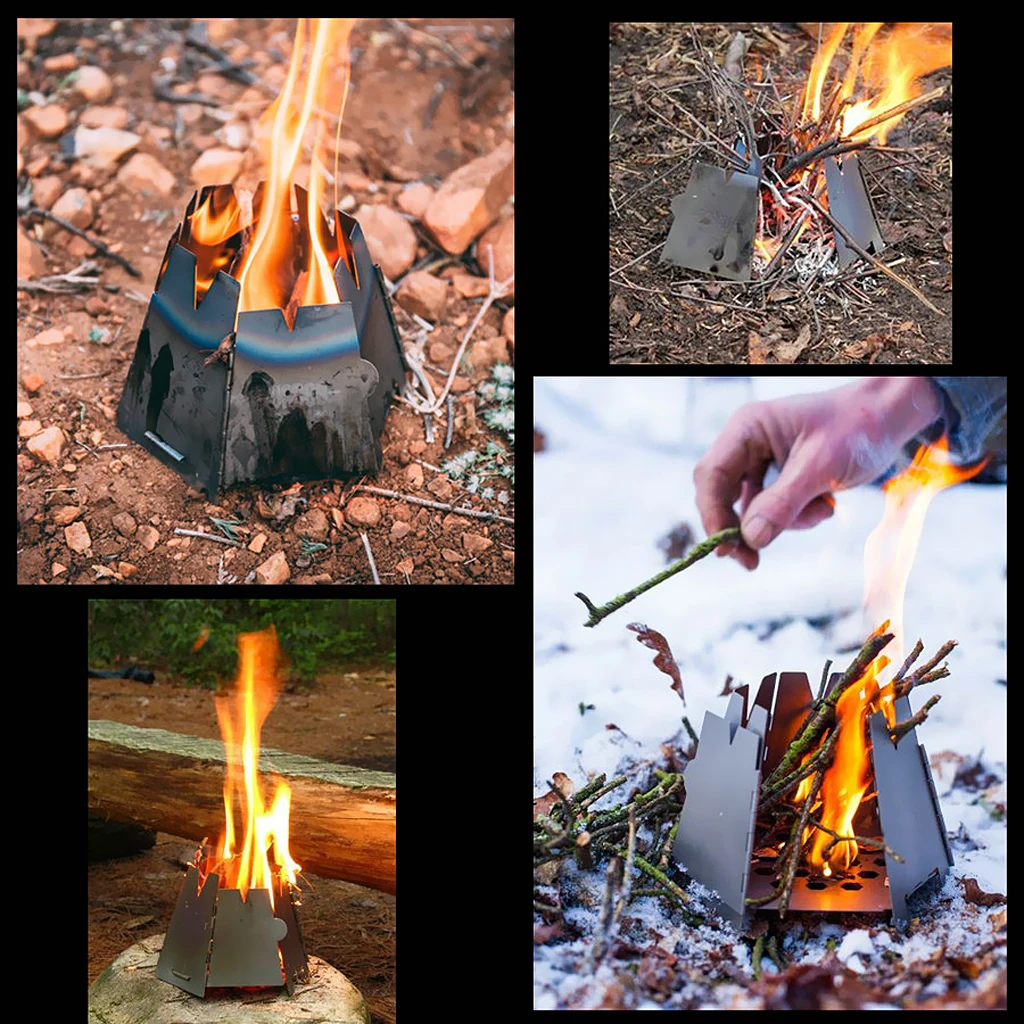 Portable Camping Wood Burning Stove Ultralight Windproof Outdoor Cooking Utensils Cookware for Backpacking Picnic Stove With Bag