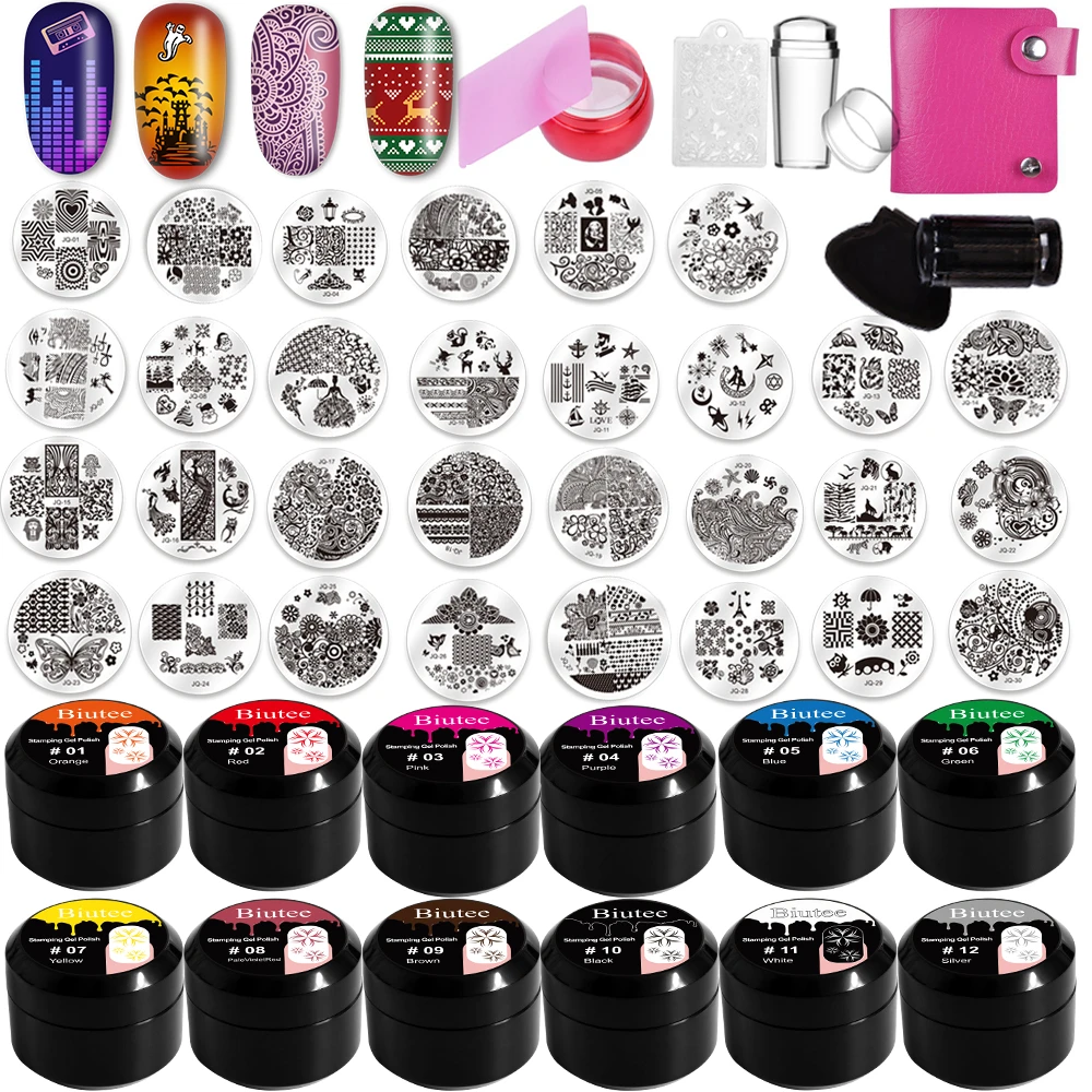 Biutee 12Colors Nail Stamping Gel Polish Gel 8ml 30pc Nail Stamping