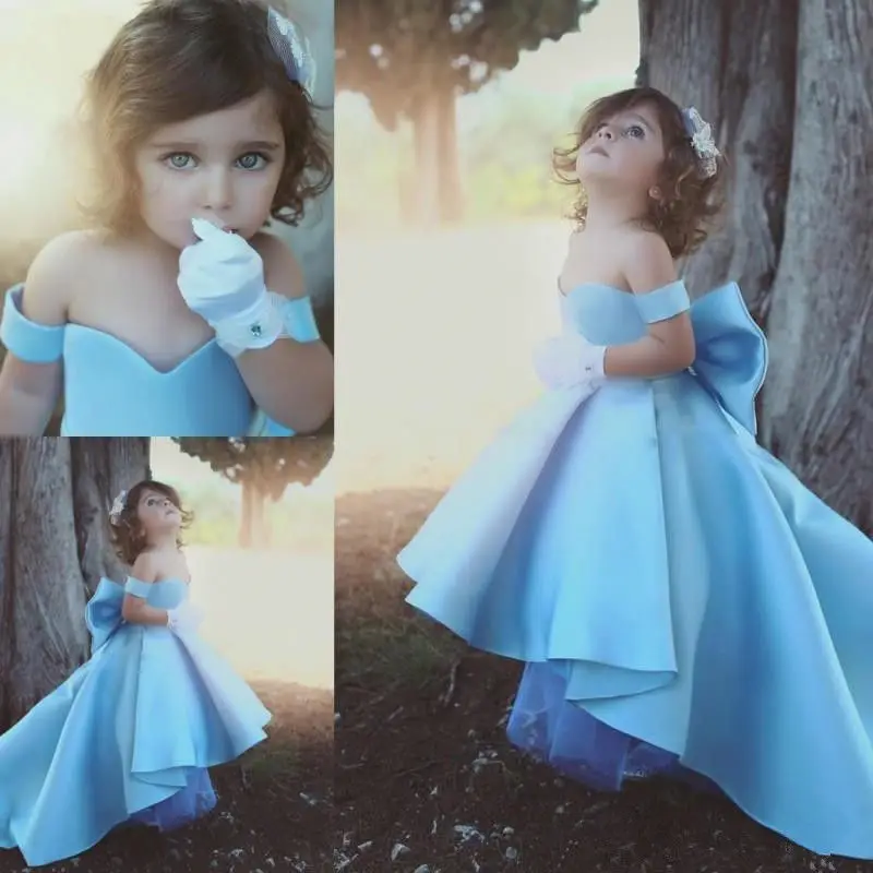 479 (1)Formal Lolita Light Blue Ball Gown Flower Girl Dresses Kids First Communion Party Wedding Princess with Train 17-479