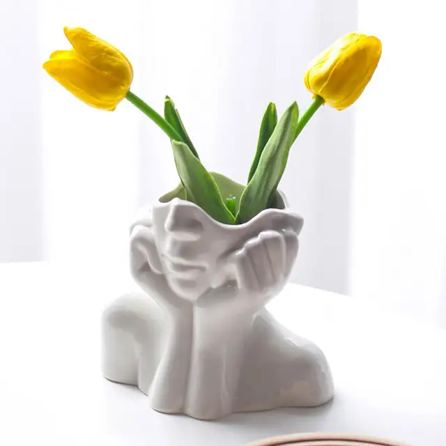 2021 New Ceramic Human Face Flower Vase Art Creatrive Sculpture Human Head Abstract Plant Flower Pot Home Decor Arrangement 4