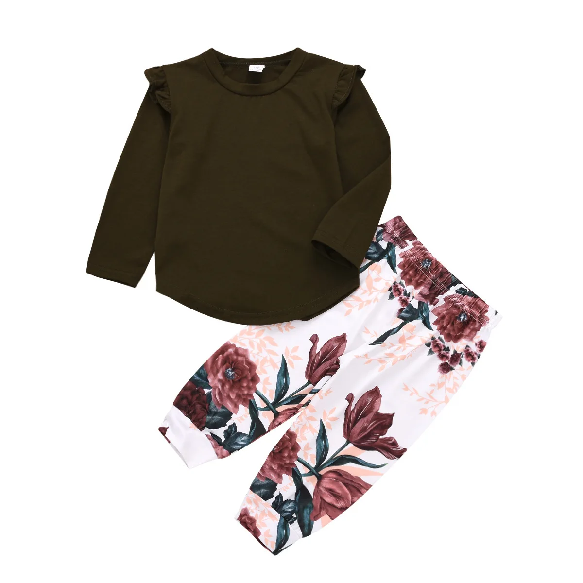 

Hot Selling Spring Festival New Style Cool Long-sleeve round Neck Sweater for Girl Printed Big Flower Trousers GIRL'S Suit