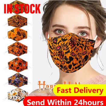 

Adult Halloween Print Adjustable Washable Breathable Face Mask Cotton Face Mask Washed Reusable Breathable#3