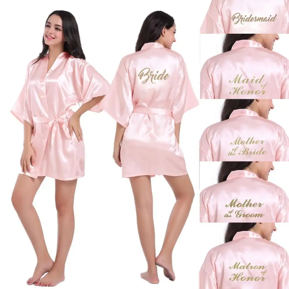 Pink Женский шелковый атлас свадебное кимоно халат атласный подружки невесты халат матери халаты сексуальная ночная рубашка платье женский халат - Цвет: Pink