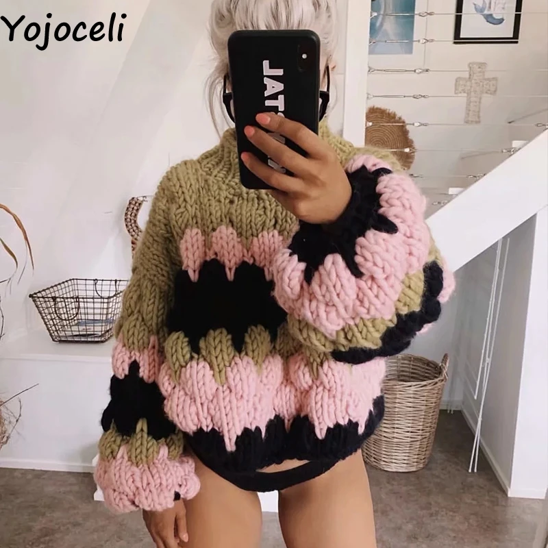 Yojoceli сексуальный большой вязаный свитер женский осень зима теплый повседневный