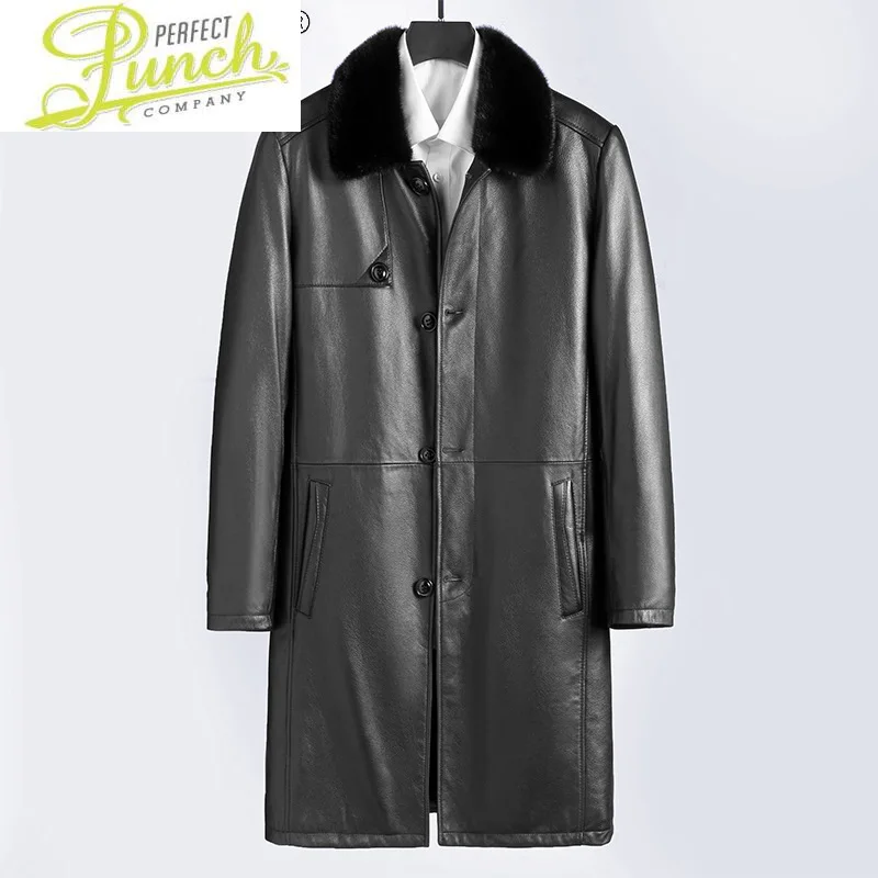 

Мужская куртка из 100% натуральной козьей кожи, с воротником из 2021 натурального меха норки, Gxy270