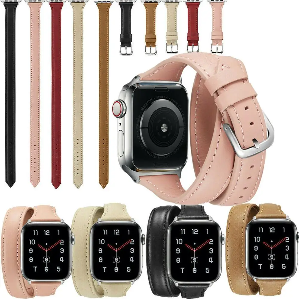 

Genuine Leather Band for Apple Watch Series 5 4 3 2 1 Double Tour Bracelet Leather Strap Watchband for iWatch 38/42mm 44/40mm