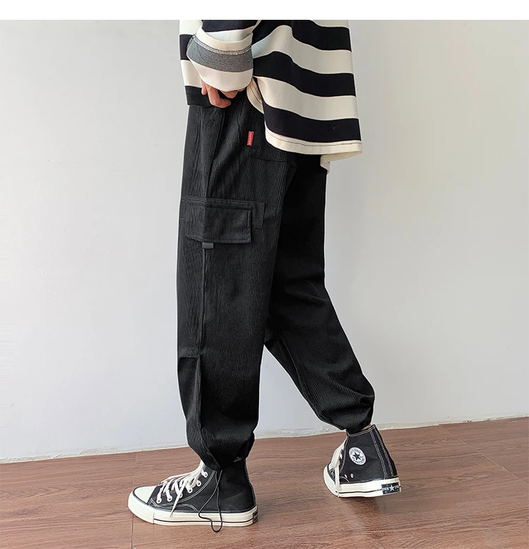 Осенние мужские утепленные брюки в стиле ретро вельвет; повседневные хлопковые брюки для отдыха; однотонные спортивные брюки в стиле хип-хоп