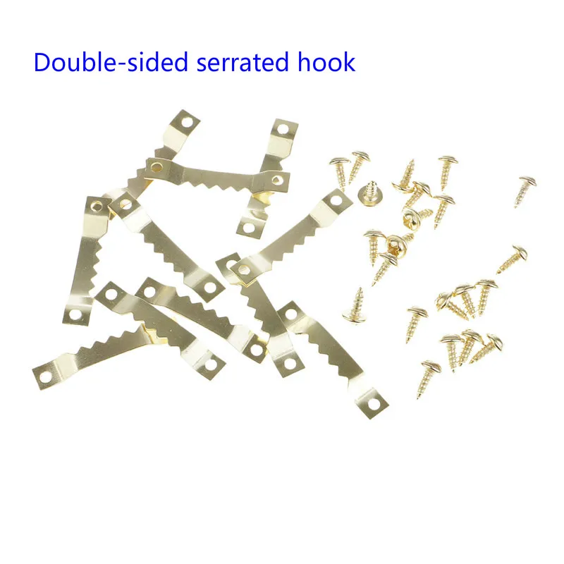 25/50 set of 8x45mm (with screws) golden oil painting frame hanging photo wall oil painting mirror mirror serrated hook hang Picture Frame Hangers