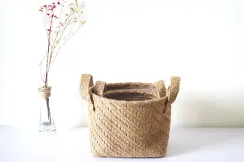 

Creative Braided Jute Cloth Flowerpot Storage Basket Cotton Linen Blended Desktop Storage Box Kids Toys Sundries Organizer Laund