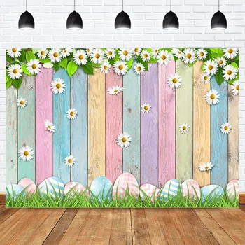 

Spring Scenery Easter Eggs Backdrop for Photography Colorful Rainbow Wood Floor Background White Flowers Spring Easter Photocall